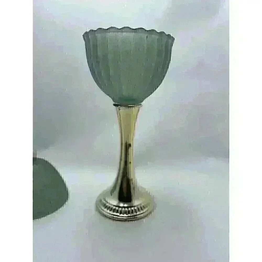 Vintage 1968 Avon Green Regence Tall Pedestal Candle‎ Holder with Lid Gold Base​